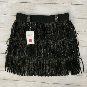 NWT Rhinestone Studded Black Fringe Mini Skirt, so cute and comfortable pull onL